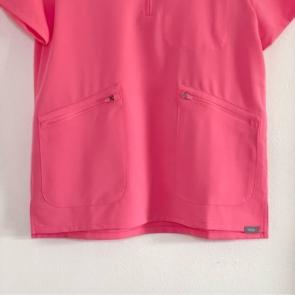 NWT Figs Limited Edition Nata Zip Henley Scrub Top Neon Pink XS - Picture 5 of 16